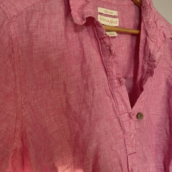 Cynthia Rowley Women Linen Lagenlook Tunic Size 1X PInk 1/4 Button Long Sleeve - Picture 4 of 9